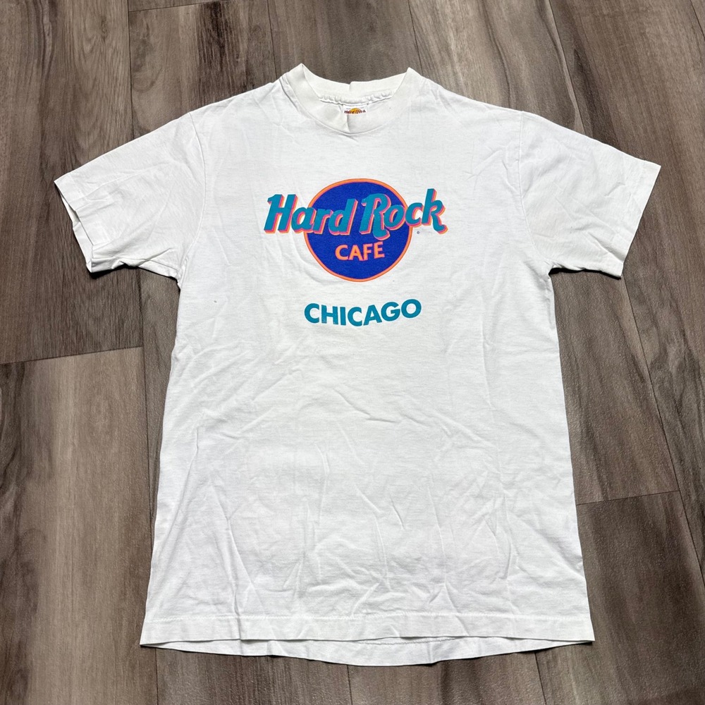 Hard Rock Cafe Chicago Graphic T-Shirt White Made in USA Mens Large L